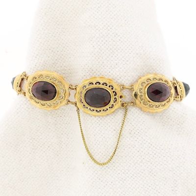 Image 1 of Antique Gold Boat Bracelet with Garnet | 18 cm