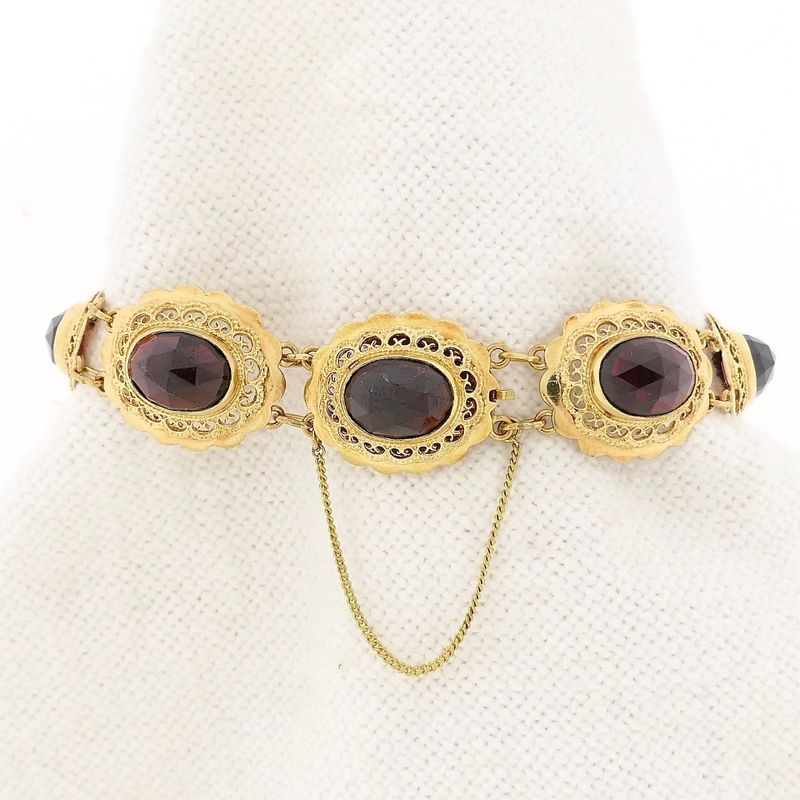 Image 1 of Antique Gold Boat Bracelet with Garnet | 18 cm