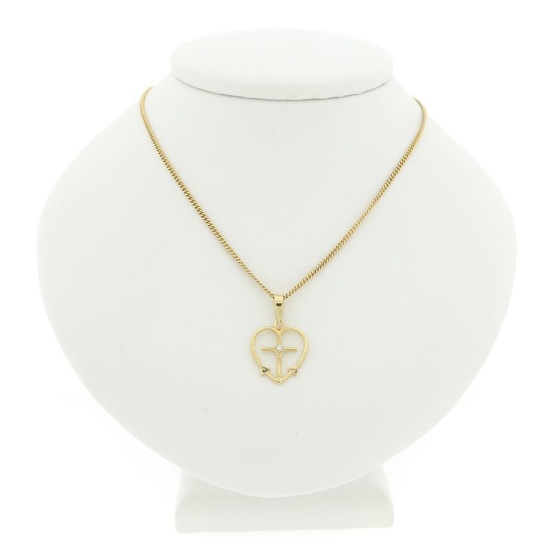 Image 3 of Gold pendant; Faith, hope, and love with diamond | 0.01 ct.
