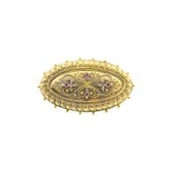 Antique gold Victorian brooch with ruby ​​and diamonds; 0.04 ct.
