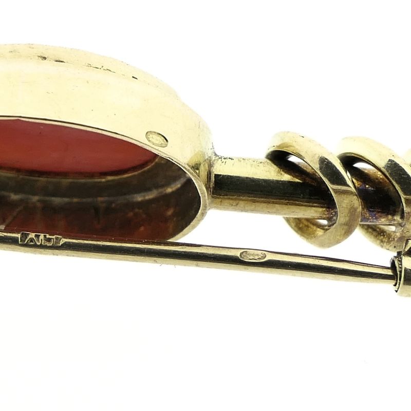 Image 5 of Vintage gold brooch with blood coral