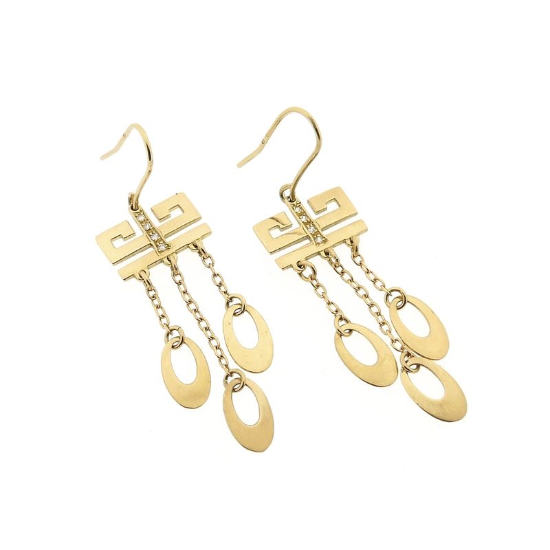 Image 6 of Gold Earrings with Meander and Charms