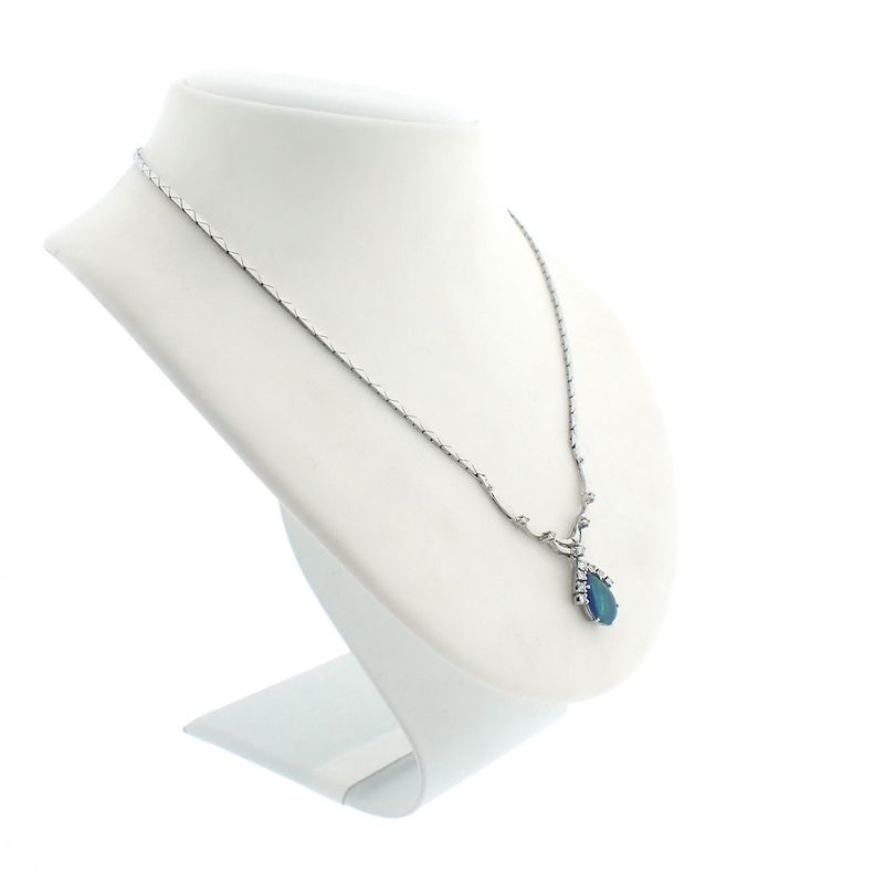 Image 3 of White gold cobra link necklace with triple opal and diamonds; Approx. 0.38 ct.