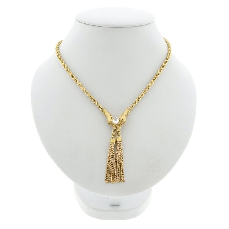 Image 1 of Gold twisted link chain with tassels and zirconia