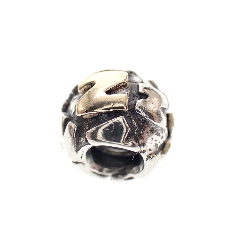 Image 3 of Pandora charm; Silver with gold; Letter N