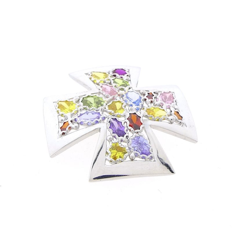 Image 5 of White gold Maltese cross pendant with a mix of gemstones