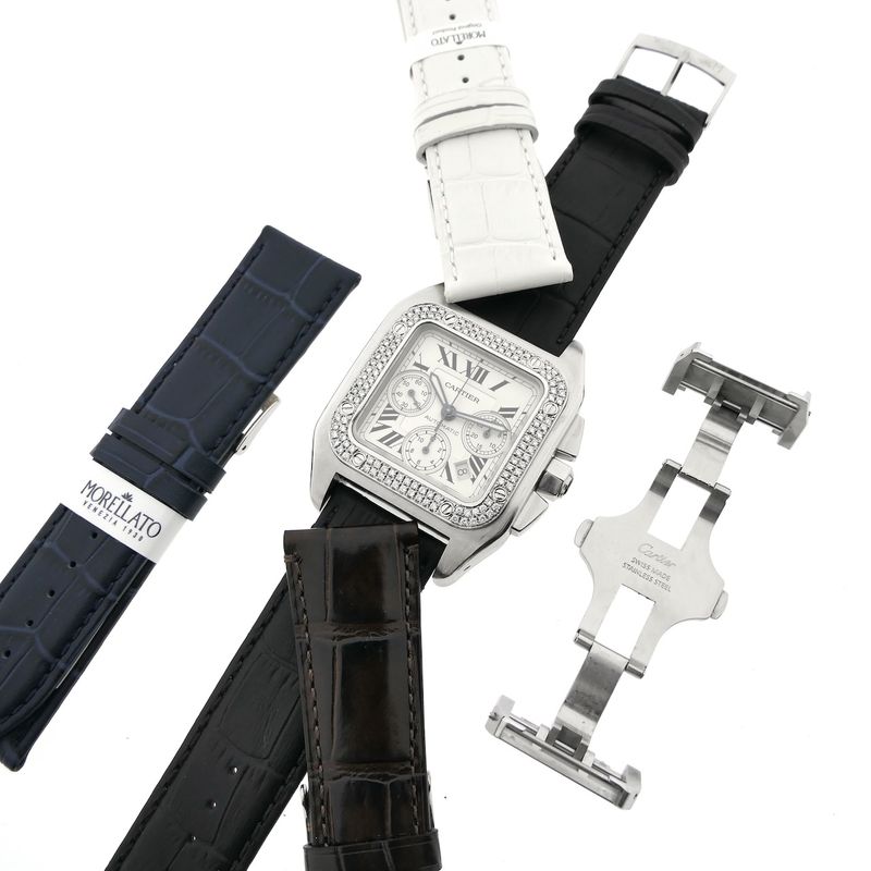 Image 17 of Cartier Santos 100 XL Chronograph 2740; Automatic watch with diamonds