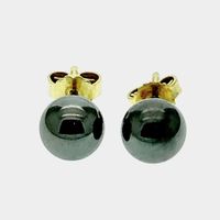 Gold stud earrings with hematite