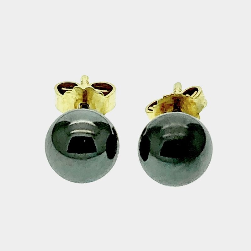 Image 1 of Gold stud earrings with hematite