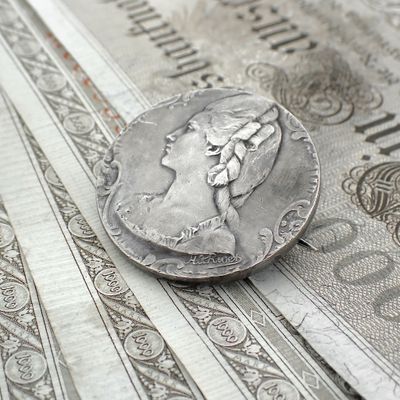 Image 2 of Vintage silver brooch with woman