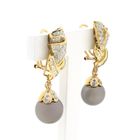 Image 3 of Gold stud earrings with Tahiti pearl and diamonds; 1.36 ct.