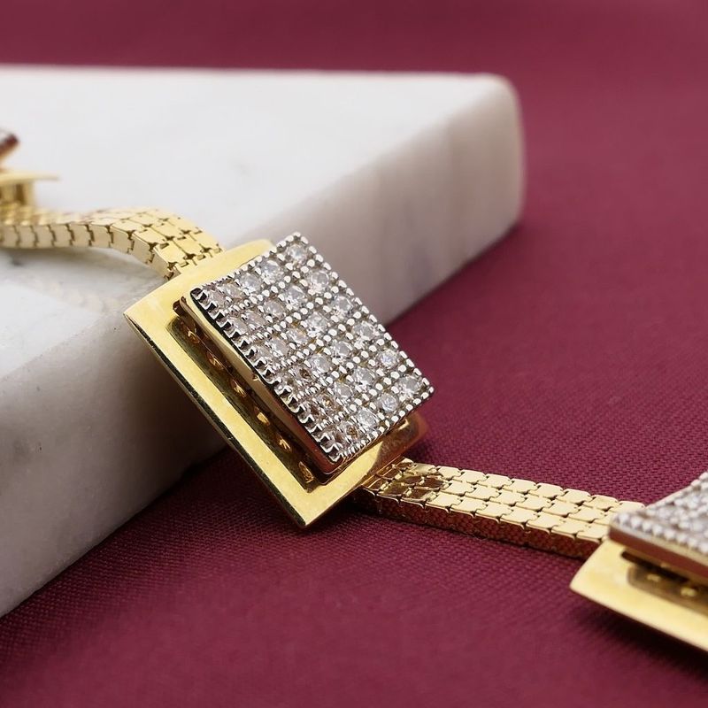 Image 2 of Gold Flat Snake Link Bracelet with Zirconia
