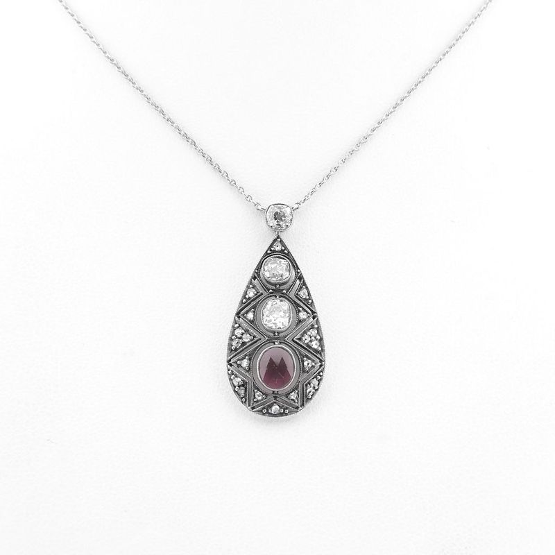 Image 3 of White gold necklace with fixed pendant and diamonds; Approx. 0.50 ct.