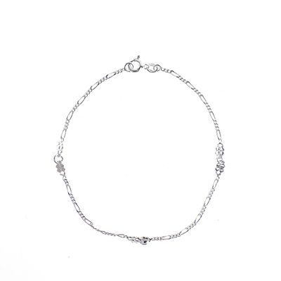 Image 1 of Silver Figaro link bracelet with four-leaf clover charms