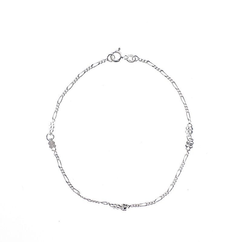 Image 1 of Silver Figaro link bracelet with four-leaf clover charms