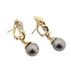 Image 5 of Gold stud earrings with Tahiti pearl and diamonds; 1.36 ct.