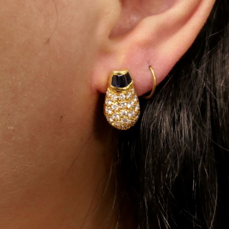 Image 10 of Gold clip-on earrings with sapphires and diamonds; Approx. 1.00 ct.