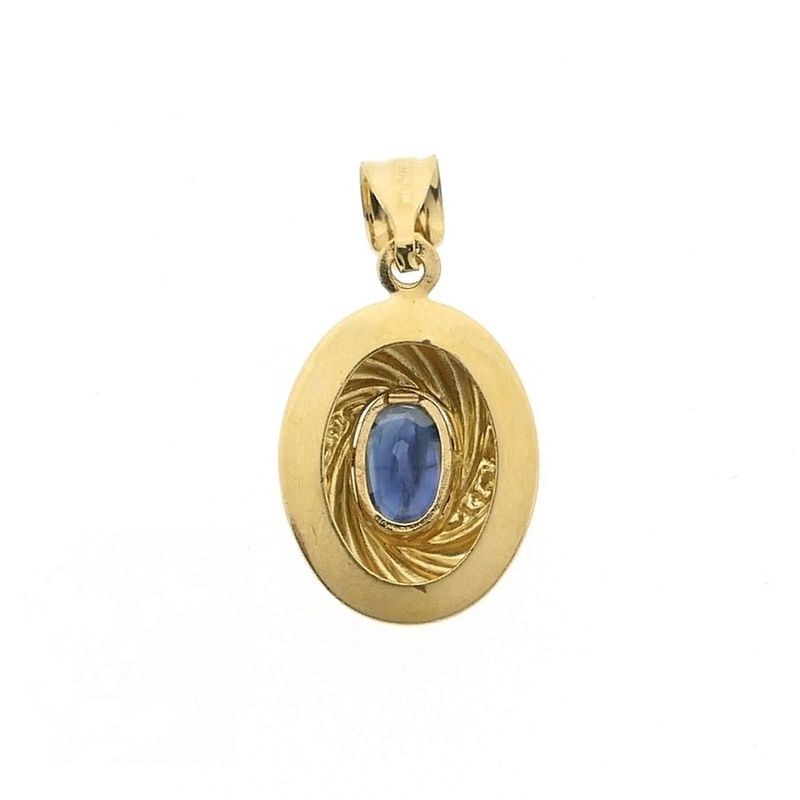Image 6 of Gold minimalist pendant with sapphire and diamond | 0.01 ct.