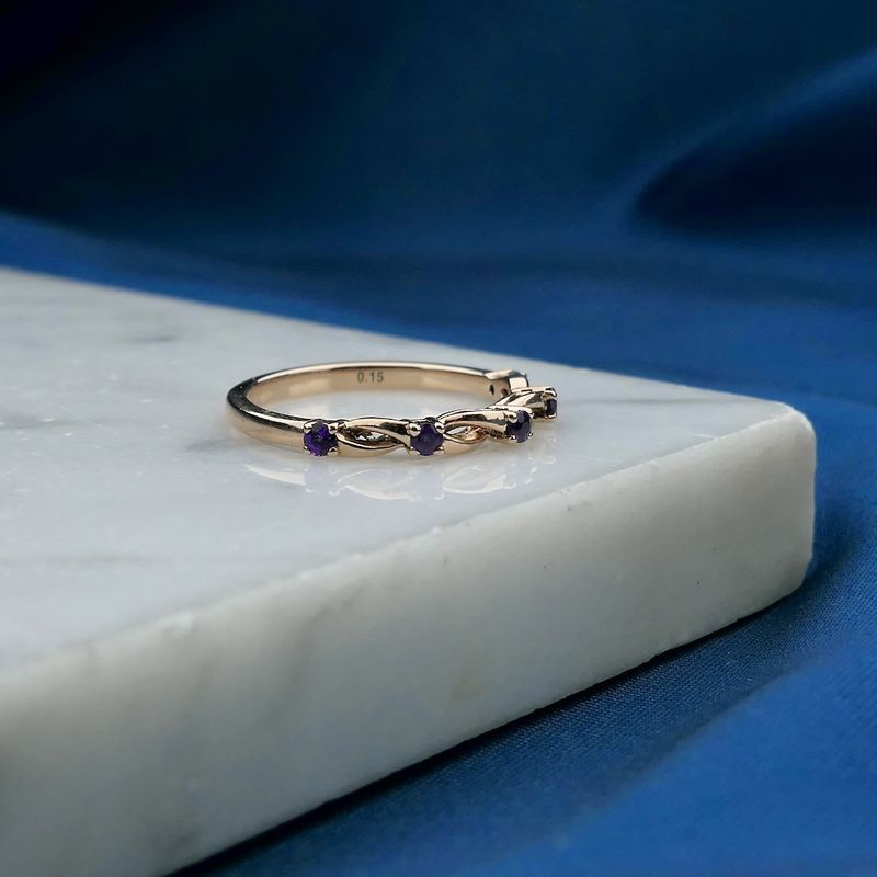 Image 2 of Rose gold braided ring with amethyst