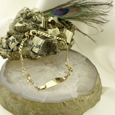 Image 2 of Gold Figaro link bracelet with engraving plate | 18.5 cm