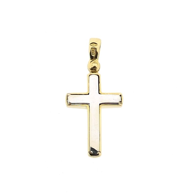 Afbeelding 5 van Bicolor gouden hanger van een kruis