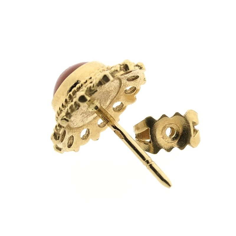 Image 7 of Antique/vintage gold stud earrings with blood coral | Filigree technique