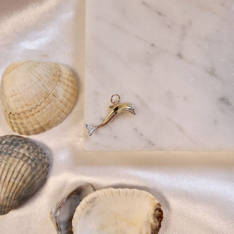 Image 8 of Two-tone gold dolphin pendant with diamond; 0.005 ct.