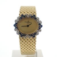 Baume Mercier Vintage; 14k. gouden horloge met briljanten en saffier