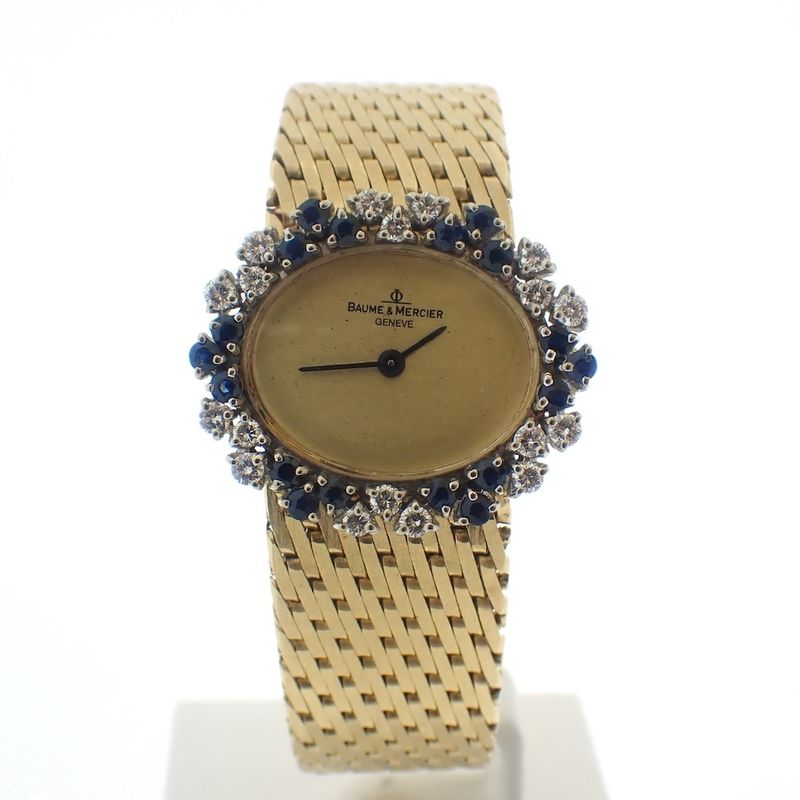 Image 1 of Baume Mercier Vintage; 14k. gouden horloge met briljanten en saffier