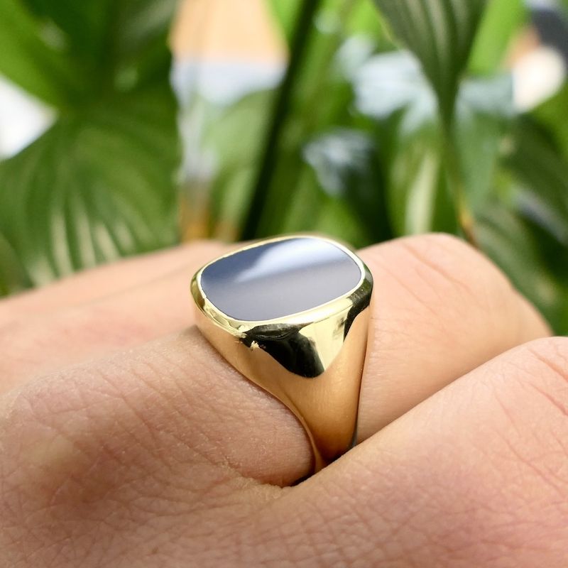Image 7 of Gold signet ring with blue layered stone