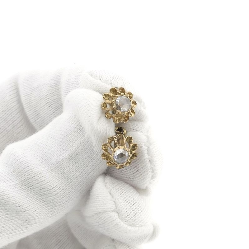 Image 11 of Gold floral stud earrings with diamond; 0.20 ct. | Vintage