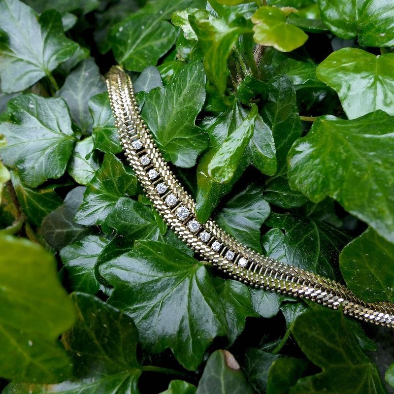 Image 10 of Gold herringbone link bracelet with diamond; 0.62 ct.