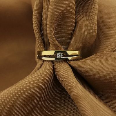 Two-tone gold solitaire ring with diamond; 0.035 ct. Image 2 of Two-tone gold solitaire ring with diamond; 0.035 ct.