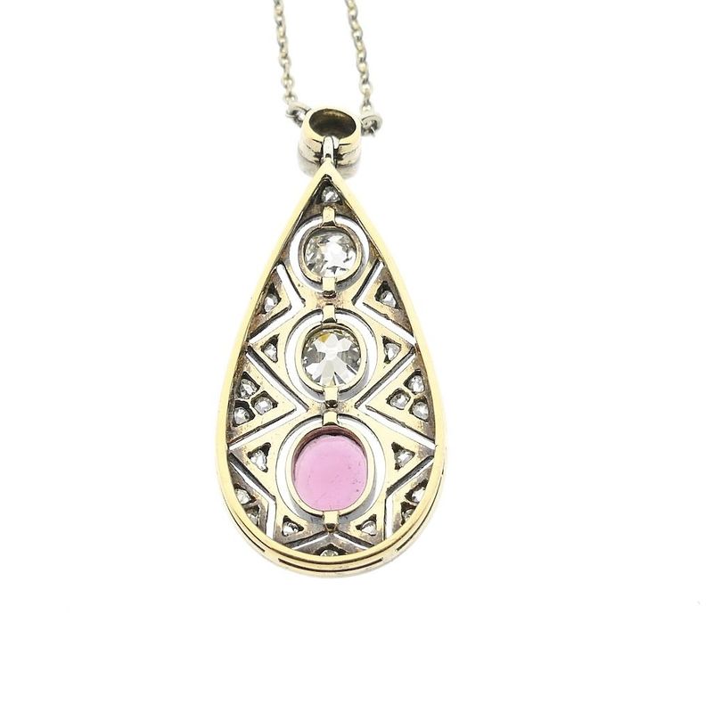 Image 7 of White gold necklace with fixed pendant and diamonds; Approx. 0.50 ct.