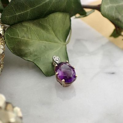 Image 2 of Two-tone gold pendant with amethyst and diamond | 0.005 ct.