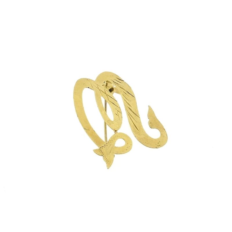 Image 6 of Vintage gold brooch; Letter W