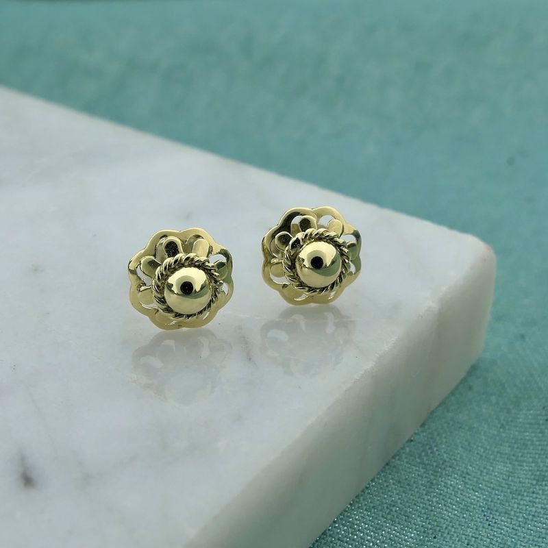 Image 2 of Gold floral stud earrings | Vintage