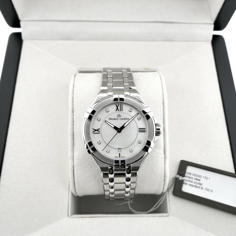 Image 16 of Maurice Lacroix AIKON AI1006-SS002-170-1; Women's watch with mother-of-pearl dial and diamonds