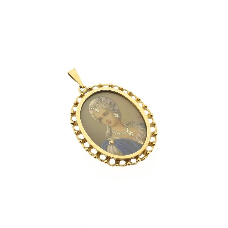 Image 6 of Antique Gold Pendant with Enamel Portrait and Diamonds