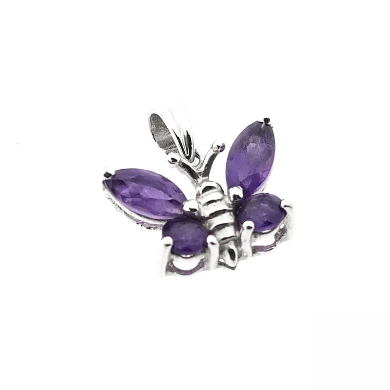 Image 3 of 18 carat white gold pendant with amethyst; Butterfly