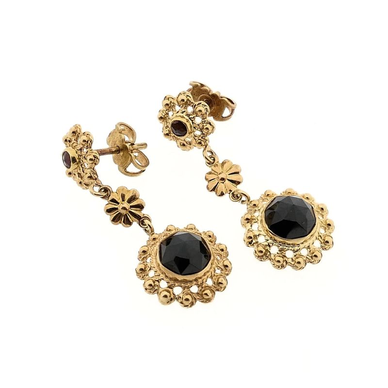 Image 4 of Gold Earrings with Garnet; 14 Carat
