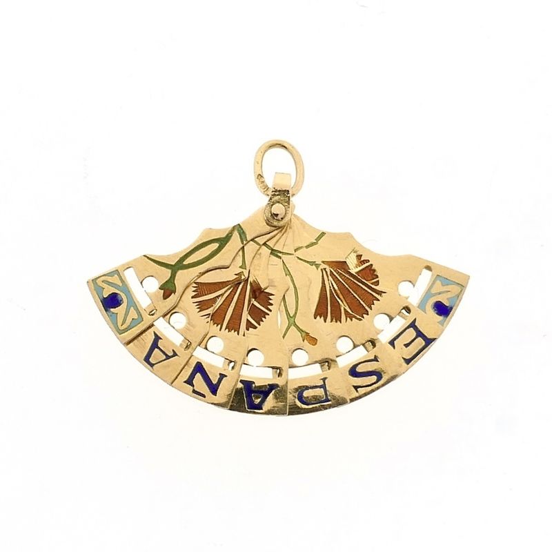 Image 1 of Gold pendant of a Spanish fan with enamel