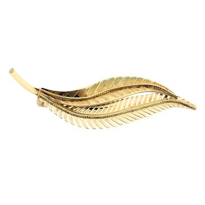 Image 1 of Vintage Gold Brooch Double Feather; 14 Karat