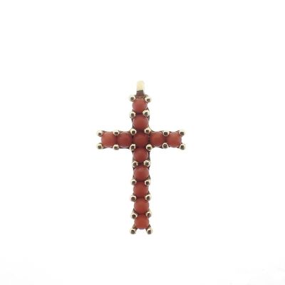 Vintage gold pendant of a cross with blood coral Image 1 of Vintage gold pendant of a cross with blood coral