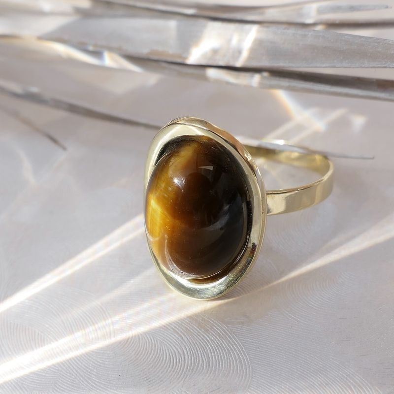 Image 3 of Gold ring with tiger's eye.