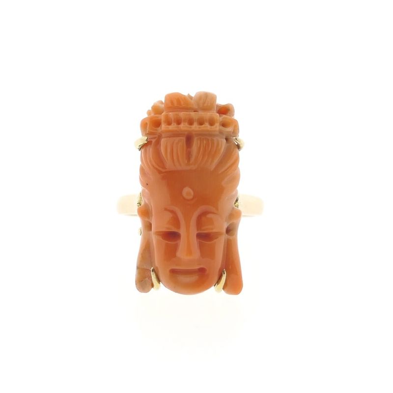 Image 3 of Vintage gold ring from Kuan Yin in red coral
