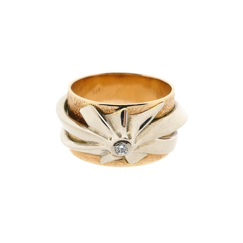 Afbeelding 3 van Vintage bicolor gouden ring met diamant; 0,05 ct.