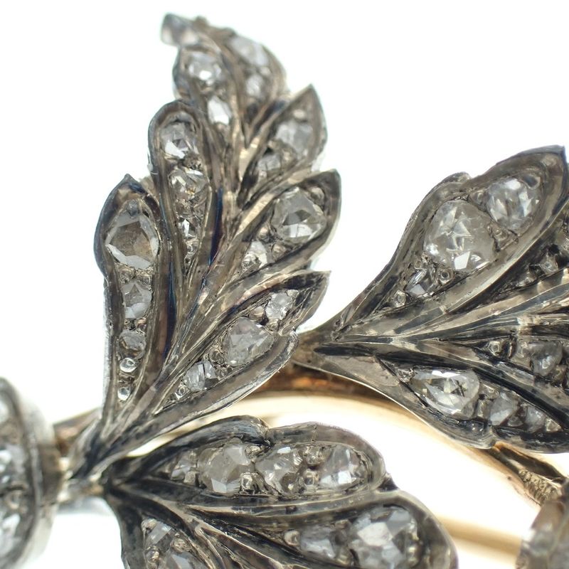Image 9 of Antique gold and silver brooch with diamonds; approx. 1.00 ct.
