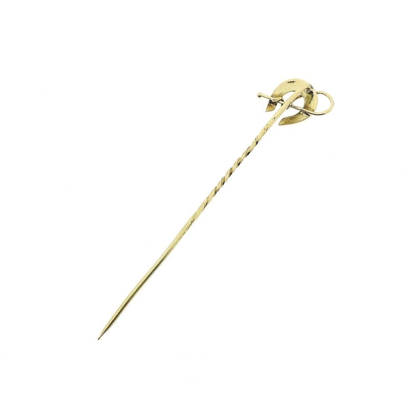 Image 4 of Gold lapel pin, horseshoe tie pin with whip