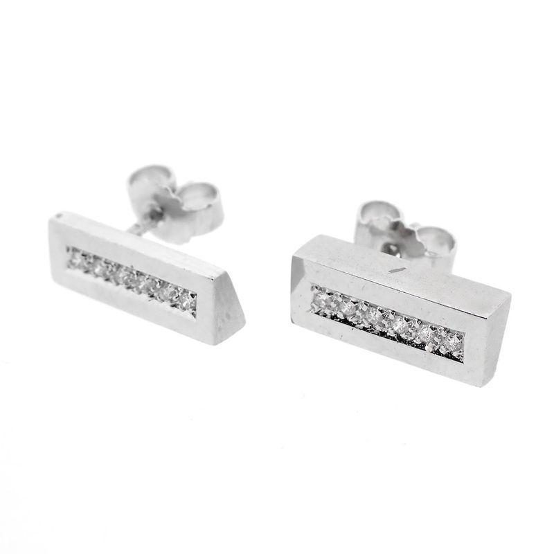 Image 4 of Gold stud earrings set with diamonds; 0.12 ct.